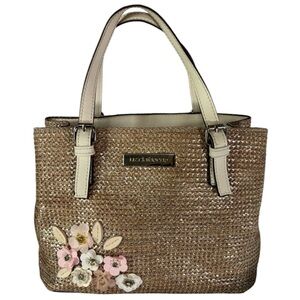 Vintage Liz Claiborne Tote Purse Small Top Handle Woven Metallic Brown Silver